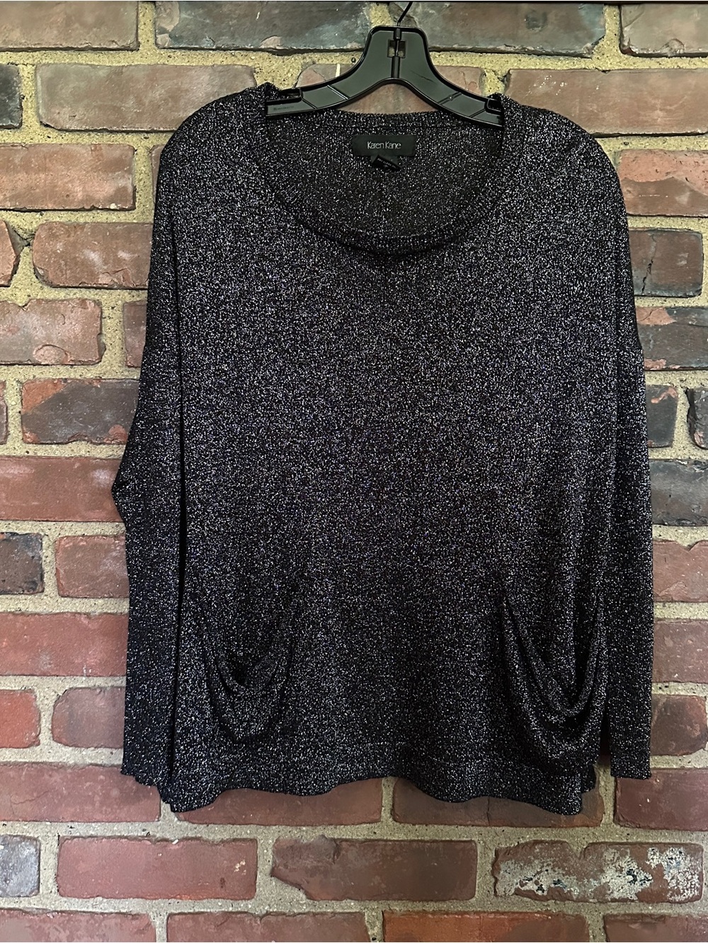 Karen Kane | Black Metallic Silver Pullover Top Pockets SMALL / drop shoulder